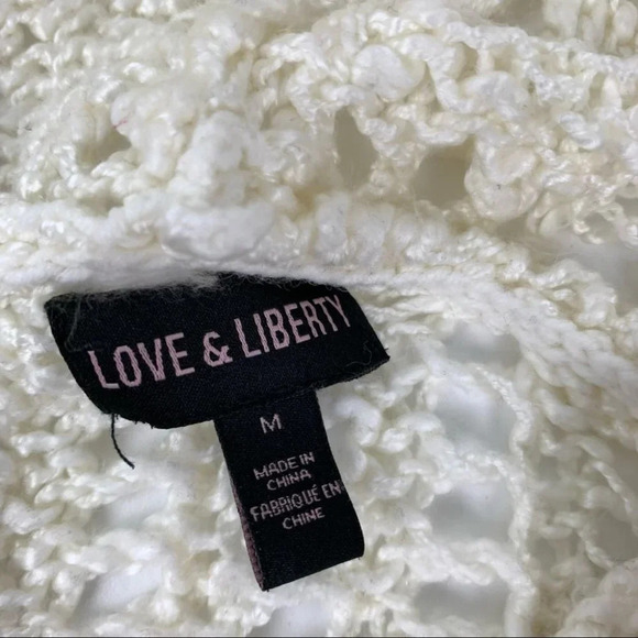 Love & Liberty Cream & Blue Knit Hooded Sweater size Medium - Picture 6 of 10